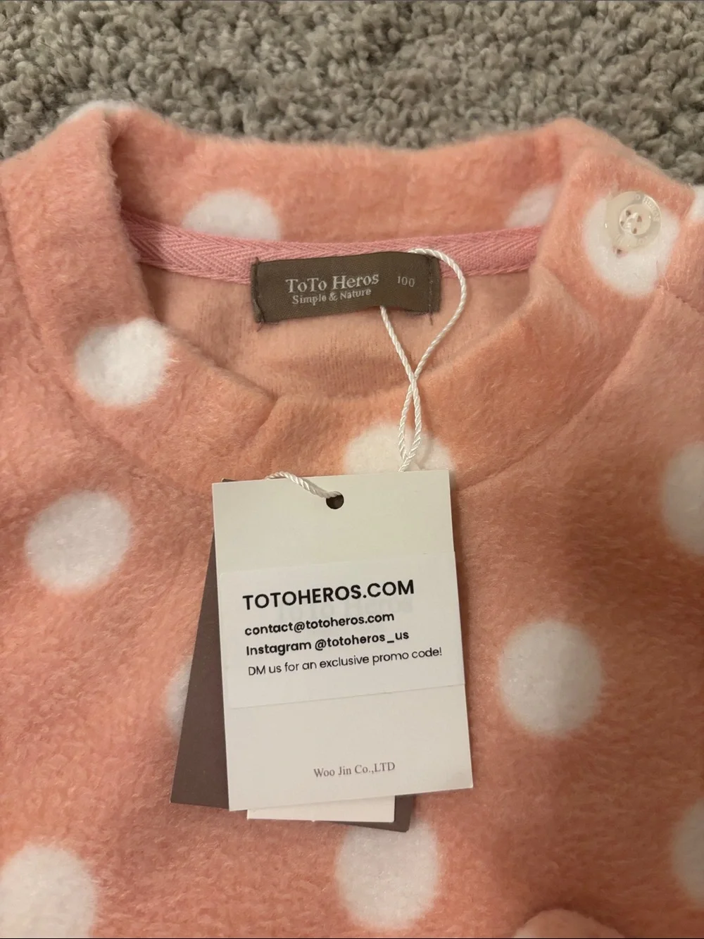 New! Toto Hetos Girls' Pink Polka Dot Fleece One-Piece Set
